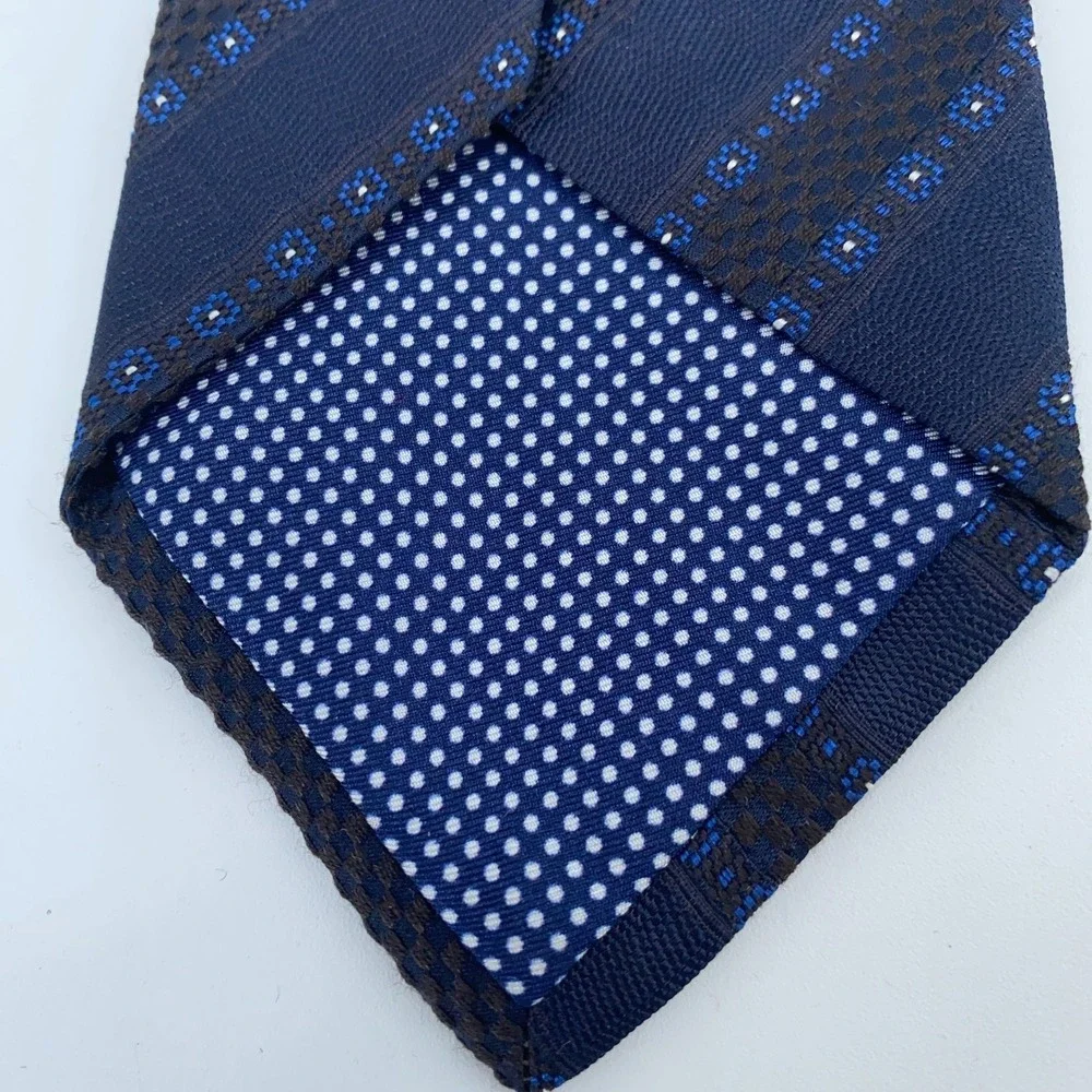 Eton Tie Men One Size Blue Black Patterned Silk Professional Classic Fit Necktie